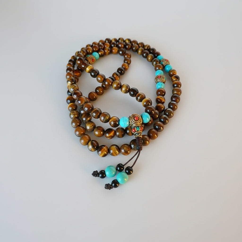 Tigerauge-Mala-Halskette