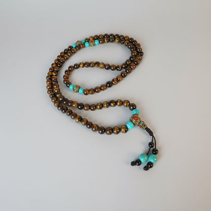 Tigerauge-Mala Halskette und Armband-Set