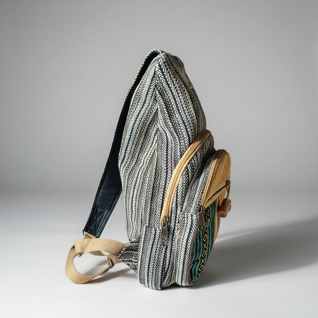 Nepal Schulterbeutel / Ethno Baumwoll-Hanf Rucksack