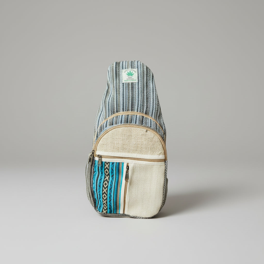 Nepal Schulterbeutel / Ethno Baumwoll-Hanf Rucksack